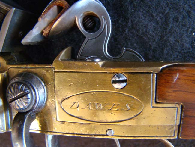 A RARE English Brass Double Cannon Barrel Flintlock Pistol with spring bayonet by Dawes, London, circa 1790. — image 6
